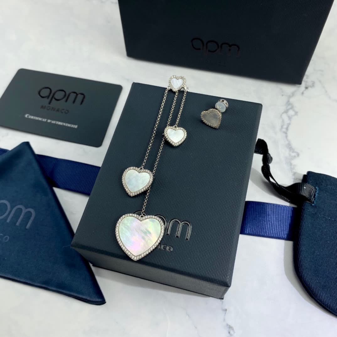APM Monaco Heart Earrings with Diamonds and Mother-of-Pearl